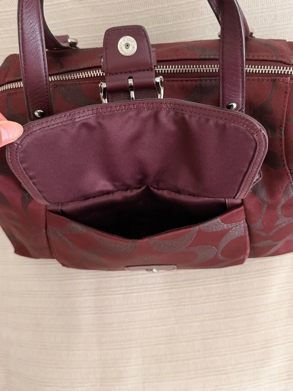Coach Jacquard Satchel in Deep Wine and Black